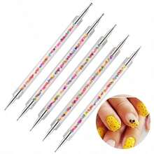 LANDOT 5pcs Double-Ended Rhinestone Picker Tool Set, Suitable For DIY Nail Art Decoration And Nail Salon Use - Baby Pink - View 6