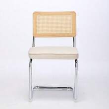 Mid Century Modern Dining Chairs Set Of 2, Velvet Accent Chairs With Natural Cane Back & Stainless Base, Famous Breuer Designed Chairs, Upholstered Rattan Kitchen Chairs,Golden Color, DE1851BG - 米色 - 查看 6