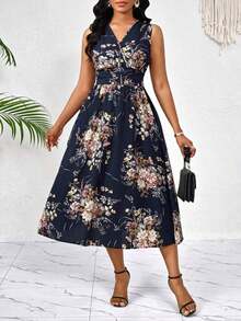 Vestido veraniego sin mangas de mediana longitud para mujer, de tela tejida con textura en color verde - Multicolor 4 - Ver 3