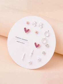 7 Hàng Mới Màu hồng Pha lê Dát Hình trái tim Bông tai stud Đối với phụ nữ , Vàng hồng Màu sắc - Hoa hồng vàng - Xem 1