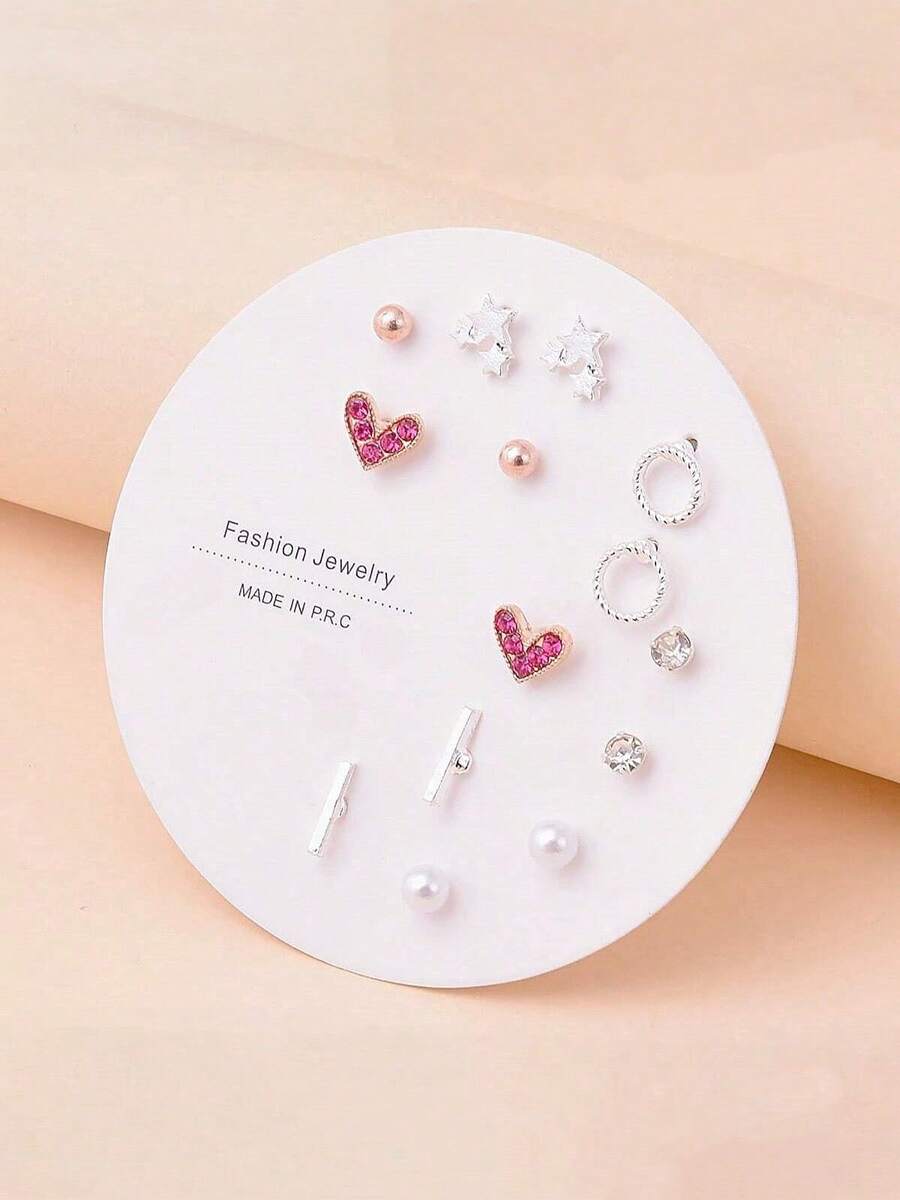7 Hàng Mới Màu hồng Pha lê Dát Hình trái tim Bông tai stud Đối với phụ nữ , Vàng hồng Màu sắc - Hoa hồng vàng - Xem 1