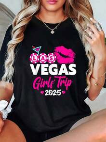 100% Cotton T-Shirt For Girls' Trip To Las Vegas - Las Vegas 2025 - Vegas Girls Trip 2025. Loose, Casual, And Versatile T-Shirt. Y2K T-Shirt. - 白色 - 查看 8