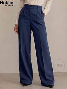 Set Of 2 Tailored Wide Leg High-Waisted Palazzo Pants, Elegant, With Front Button - 1 件藏青色 1 件灰色 - 查看 3