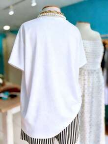 ropa de mujer Camiseta de cuello redondo para mujer para ocio y vacaciones, tela cómoda y transpirable, adecuada para salidas de primavera y verano, corte holgado que se adapta a la figura, la mejor opción para viajes de vacaciones. Casual White  camisas de mujer - Blanco - Ver 3