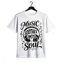 Tops para mujerUna Chaqueta para adolescente con temática musical y el eslogan Laúsica calma mi alma, perfecta para el uso diario en la escuela en primavera y verano. - Blanco - Ver 2
