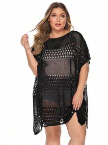 Vestido Playa Tejido Talla Grande para Mujer, Holgado con Costados Abiertos, Colores Varios, Estilo Casual para - Negro - Ver 2