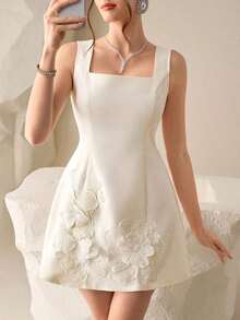 Vestido mini sexy con decoración floral 3D y cinturón a la cintura en color amarillo pálido, adecuado para citas, fiestas y ocasiones formales - Amarillo claro - Ver 8