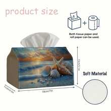 1pc Beach Decor Tissue Box With Seashell And Starfish, Suitable For Holiday Home Decor, Kitchen, Living Room, Car - Ideal Gift Tissue Paper Dispenser, Compact & Stylish, For Tissue Storage Or Decorative Purpose - Multicolor - View 3