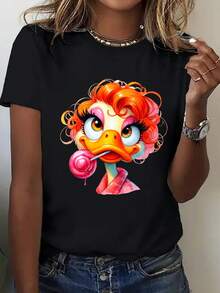 Women's Cotton Clothing, Loose-Fitting 200gsm T-Shirt With A Casual Vintage Design, Black Urban Style For Spring And Summer, New Season Fashion, Bold Prints, Breathable Fabric, Short-Sleeved T-Shirt. 4VEN - 黑色 - 查看 7