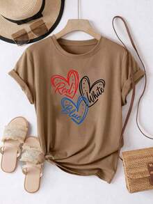 Women's Oversized Brown Summer T-Shirt With Wild Daisy Bouquet Print. Casual Short-Sleeved Brown T-Shirt With Wildflowers, Fresh And Natural Style. - YH396-棕色 - 查看 2