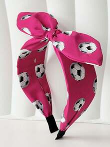 1pc New World Cup Soccer Print Headband With Bow & Rabbit Ears, Hair Clip Accessory Hairband - Multicolor - View 3
