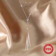 1pc 925 Sterling Silver Geometric Hollow Triangle Pendant Necklace For Women, Minimalist Design, Adjustable Length, Suitable For Daily, Party, Vacation Wear, Gift For Family, Friends, Christmas, Valentine's Day, Birthday - Silver - View 7