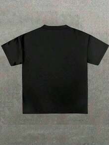 Top mujerCamiseta Negra para Hombre con Estampado de Cara Enmascarada y Estrellas - Estilo Misterioso y Moderno, Estampado Casual, Cómoda y Versátil, Camiseta Estampada de Algodón Puro de 220g con Patrón de Letras, Estilo UnisexTendencia 2026 - Negro - Ver 3