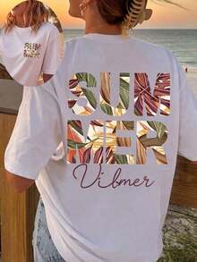 Nueva Colección 2026: Camiseta de Algodón para Mujer, Estilo Casual de Verano, Estampada, Manga Corta, Hombros Caídos, Cuello Redondo, Ligera - Blanco - Ver 8