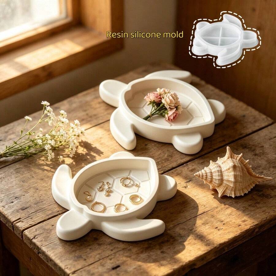 1 khuôn đất sét tự làm, khuôn hình rùa biển thuộc dòng sản phẩm đại dương, thích hợp để làm nhựa, thạch cao, giá nến, giá đựng hương, phụ kiện trang trí nhà cửa. - Khuôn khay hình rùa - Xem 1