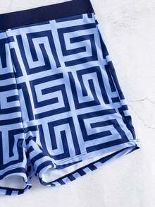 Conjunto de playa de 3 piezas para mujer: top de bikini corto negro, kimono de malla y shorts - Azul - Ver 6