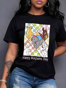 Animales tiernos que representan amor maternal y unión familiar sobre fondo de colores pastel con mensaje Happy Mother's Day camiseta para mujer casual cómoda y moderna,Camiseta de mujer elegante. - Negro - Ver 7