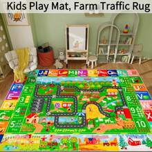 1pc Letter & Number Printed Green Seasonal Children's Play Mat, Featuring Playful Exploration, Suitable For Children's Room Decor, Cartoon Numeral Mat, Playful Exploration Style Children's Room Track Game Mat, High-Quality Velvet Children's Area Rug, Soft Playroom Mat - Multicolor - View 6