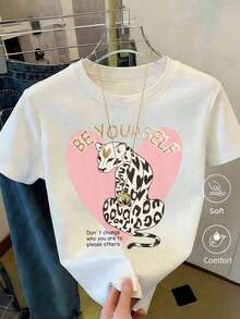 Soft Camiseta con estampado de camisa casual para mujer, manga corta y cuello redondo, moda urbana local de primavera/verano.patrón - Blanco - Ver 1