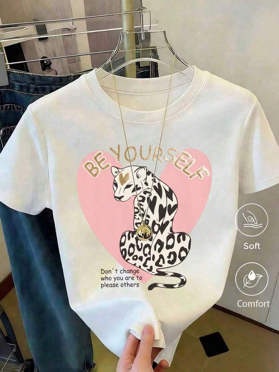 Soft Camiseta con estampado de camisa casual para mujer, manga corta y cuello redondo, moda urbana local de primavera/verano.patrón - Blanco - Ver 1