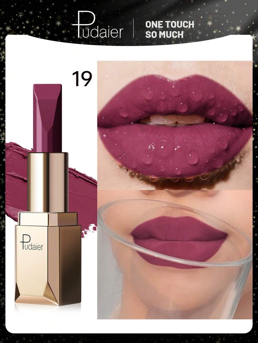 Pudaier 1pc Pink Nude Waterproof Non-Fading Lipstick, Suitable For All Skin Tones, Perfect Valentine's Day Gift For Her - 19 - View 1