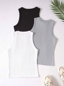 Camisetas de tirantes de mujer de unicolor y cuello redondo - Multicolor 2 - Ver 2