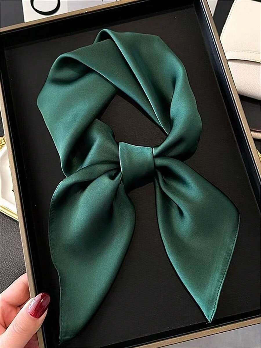 1件女款純色印花正方形絲巾 頭巾 圍巾 裝飾絲巾 適合日常使用 - 墨綠色 - 查看 1