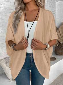 Chaqueta casual de mujer con mangas tipo murciélago - Caqui - Ver 5
