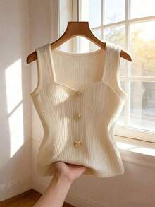 Camiseta de tirantes casual de verano para mujer con decoración de metal - Albaricoque - Ver 6