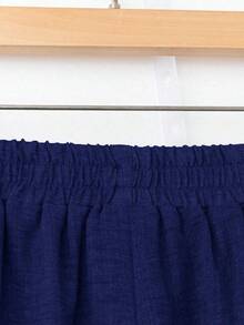 Pantalones casuales de unicolor para mujer, aptos para el verano - Azul 3 - Ver 6