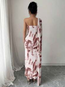 Vestido strapless y sin espalda elegante para mujer, uso para fiestas, ajustado a la cintura, para primavera y verano - Multicolor - Ver 2