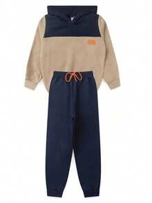 Boys' Winter Fleece Set With Hood, Pants And Jacket - Navy Blue - View 8