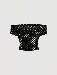 Blusa elegante de mujer con lunares y malla versátil, ideal para vacaciones de verano - Negro - Ver 7