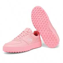 Women's Golf Shoes, Breathable White Sneakers, Couples Style, Lace-Up, Anti-Slip Spikes, Outdoor Sports Shoes - Pink - View 5