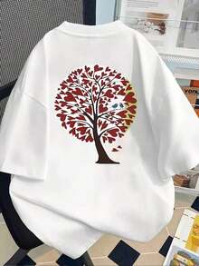 Camiseta de manga corta estampada con diseños frontales y traseros - Árbol del Amor, Pareja de Pájaros - Camiseta estampada de primavera/verano para mujer, ¡tu mejor elección! Transpirable y cómoda. - Blanco - Ver 2