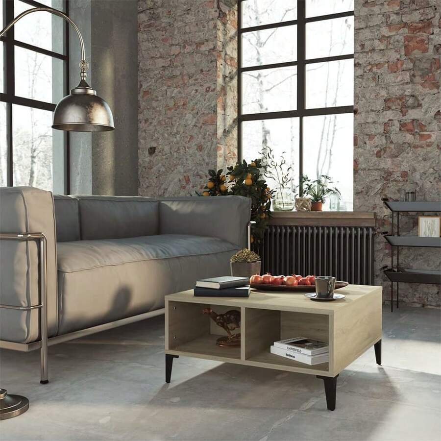 vidaXL Couchtisch Sonoma-Eiche 60x60x30 cm Holzwerkstoff Wohnzimmer, Arbeitszimmer, Café, Garten, Poolbereich, Strand, Couchtisch, Beistelltisch, einfach zu montieren, Wohnaccessoires für Möbel. - Braun - Übersicht 1