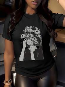 Ojos múltiples que simbolizan la percepción interna y la búsqueda de la verdad oculta representando una mente abierta que observa más allá de lo visible camiseta de mujer moderna y cómoda - Negro - Ver 1