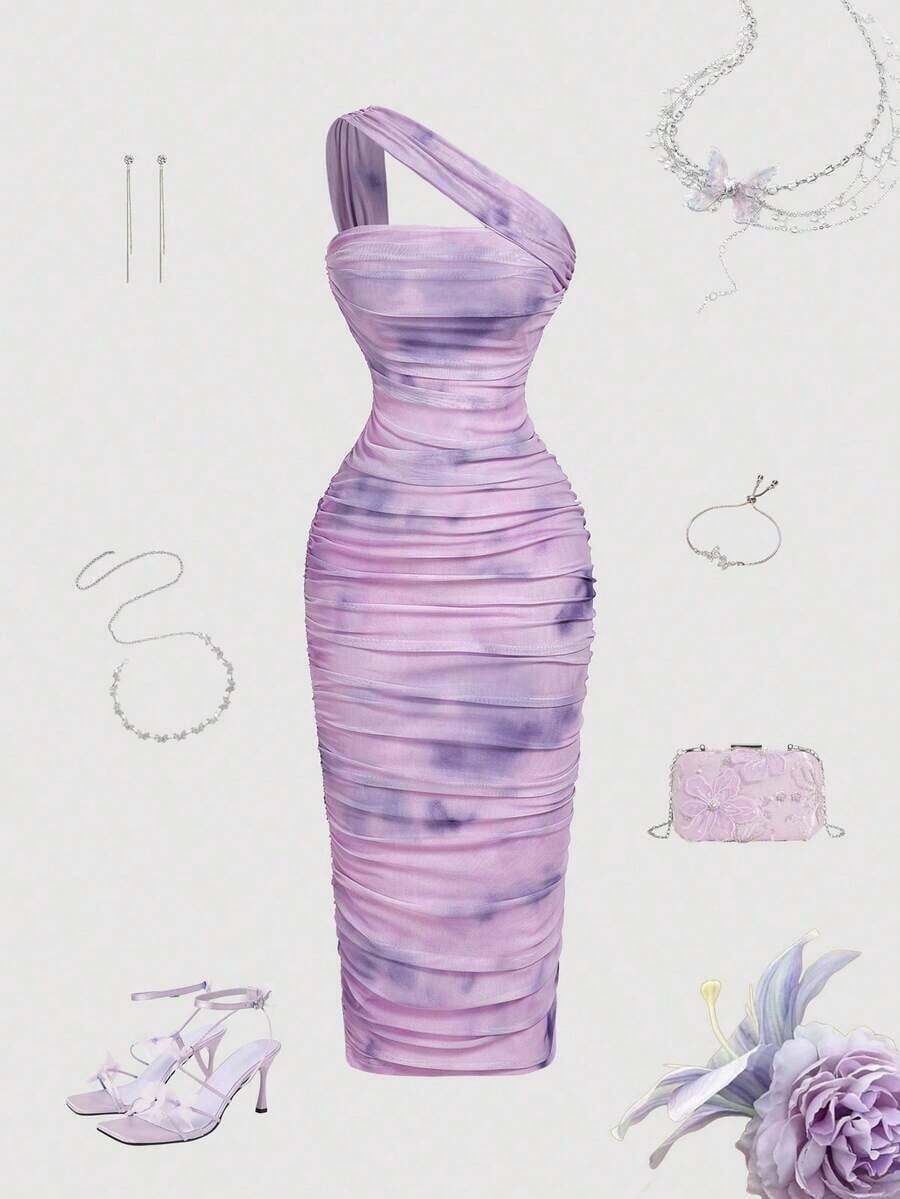 Vestido sin mangas con pliegues asimétricos de estilo vintage para mujer - Multicolor 3 - Ver 1