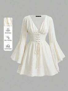 MOD Vestido corto de mujer con estampado retro vintage - Albaricoque - Ver 5