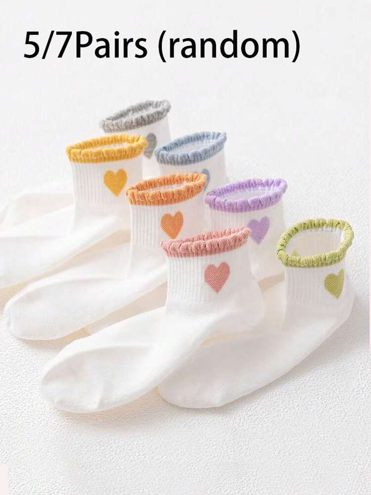 5/7 đôi (ngẫu nhiên) tất cổ chân mỏng thoáng khí mùa hè, họa tiết ren trắng và trái tim, tất thường ngày đa năng, kiểu dáng Ins. - trắng - Xem 7