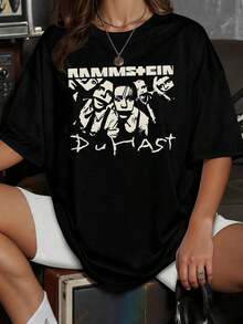 Women's Modern, Casual T-Shirt, Perfect For Parties And Lounging At Home. 100% Cotton, Relaxed Fit. 1 Pc. The Rammstein Du Hast Graphic With Intense Faces Symbolizes The Raw Energy Of Industrial Metal. It Represents The Boldness Of The German Band For Fans Of Their Sound And Art. Legacy. Women's T-Shirt, 100% Cotton. - 黑色 - 查看 7