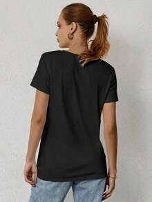 T-Shirt With The Phrase "Prove It Text Evidence Reading Teacher Day Of School", Round Neck, Short Sleeve, Graphic Tees, Cute Summer Tops For Women, Puppy Keep Black, Loose Fit, Casual And Versatile T-Shirt, Y2k T-Shirt Shirt - 黑色 - 查看 2