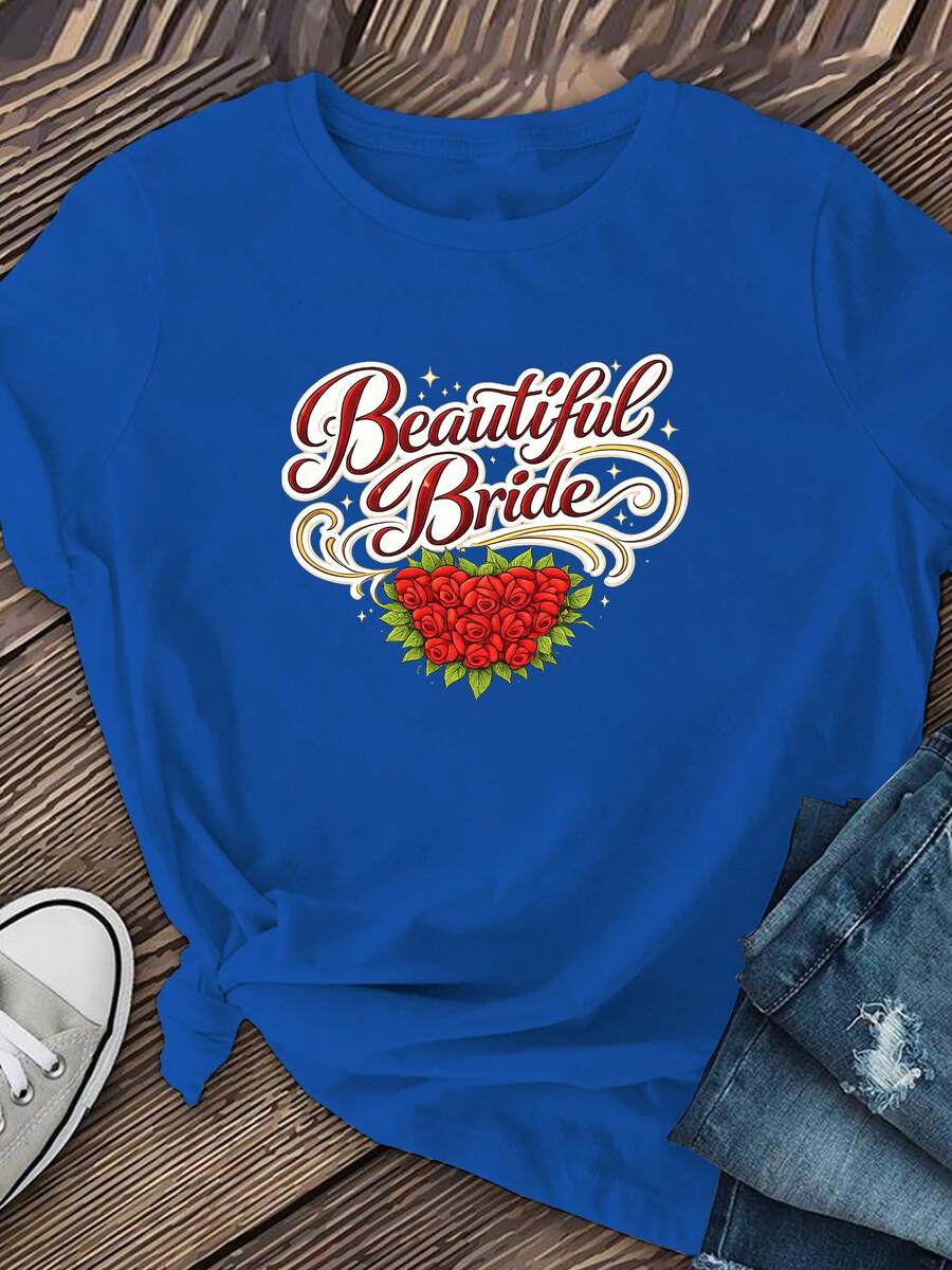 Camiseta Clásica de Mujer con Corazón de Rosa Roja - Camiseta de manga corta y cuello redondo, adecuada para el uso diario y viajes, top casual para primavera y verano, elasticidad media, lavable a máquina, ideal para invitadas de boda o uso cotidiano (no) Bestseller. - Azul - Ver 1