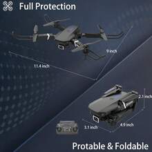 Este dron de juguete E88 con control remoto está fabricado con material ABS resistente. Cuenta con arranque con un solo botón, rotación de 360°, modo sin cabeza y vuelo por puntos de ruta. Incluye video FPV 1080p, doble cámara, una batería, cuatro hélices de repuesto y carga USB. Ideal para principiantes, adultos y niños, es un excelente regalo para las fiestas. - Ver 2