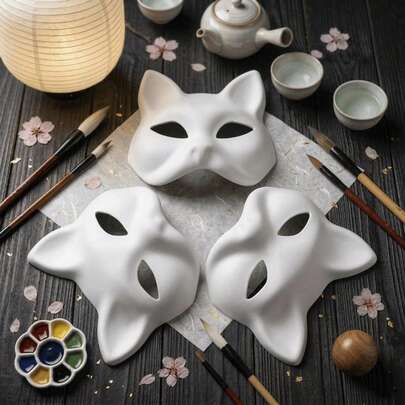 Máscara de gato de pulpa de papel en blanco sin pintar, para pintar manualmente, para fiestas, cosplay y accesorios