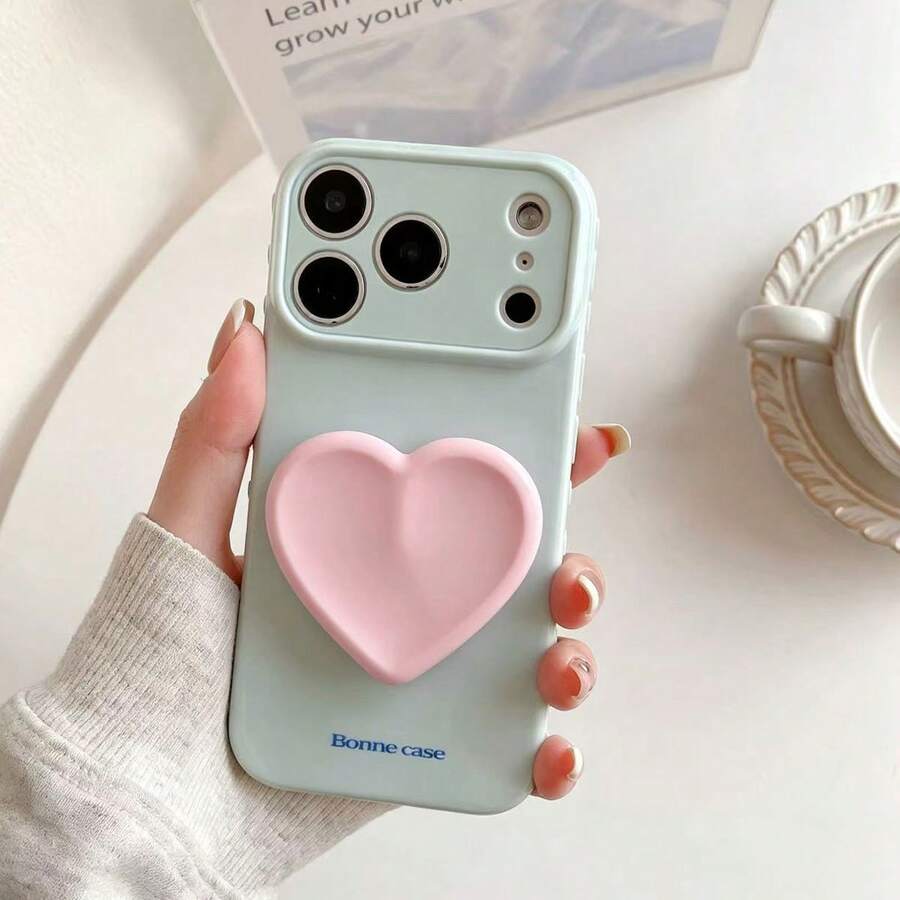 Funda protectora de teléfono con diseño de corazón rosa, estilo Ins, compatible con modelos iPhone 17 Pro Max, 17/16 Pro nuevos, 15, para hombres y mujeres, personalizada de manera única, 13 con estilo minimalista y fresco - Celeste - Ver 1
