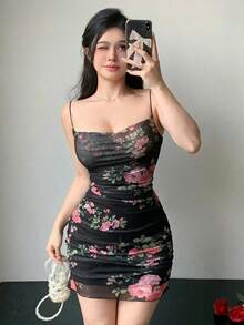 Vestido mini elegante de mujer con tirantes de espagueti, plisado y de unicolor, vestido de verano para la temporada de regreso a la escuela - Negro 2 - Ver 7