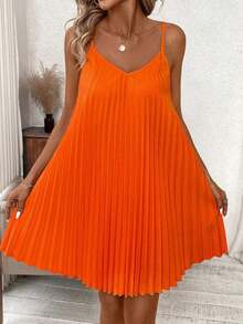 Clasi Vestido Naranja Plisado Sin Tirantes, Vestido De Color Coral, Vestido De Primavera - Naranja Quemada - Ver 4