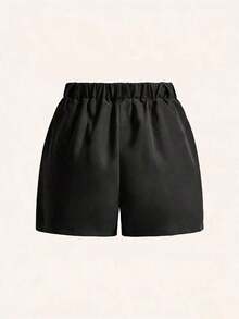 Pantalones cortos casuales de unicolor para mujer talla grande, versátiles para el verano - Negro - Ver 2