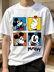 Disney Áo thun nam tay ngắn in hình chuột Mickey mới năm 2026, chất liệu co giãn, thích hợp mặc nhà hoặc mặc ngoài. - trắng - Xem 2
